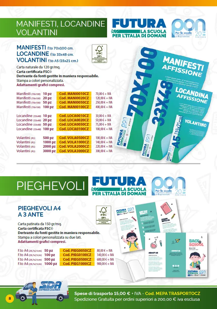 Manifesti Volatini Locandine e Pieghevoli  Catalogo Targhe, Etichette ed altri prodotti per promuovere i progetti PNRR nelle Scuole e negli Enti pubblici