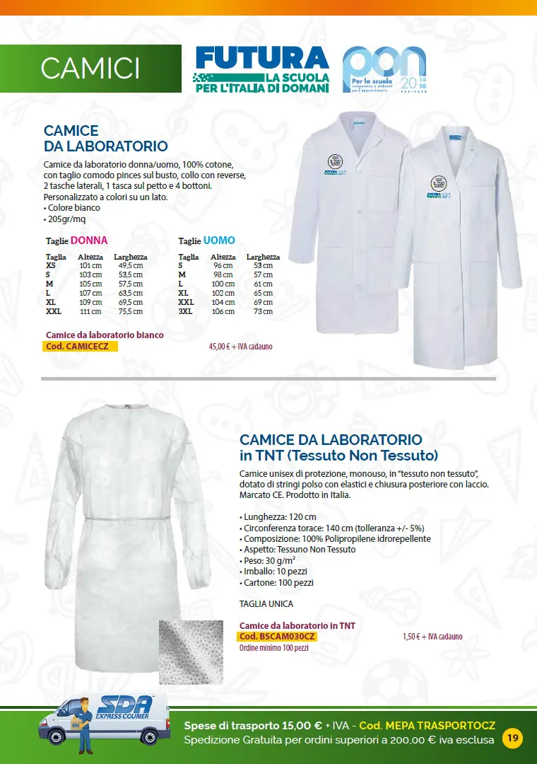 Camici Catalogo Targhe, Etichette ed altri prodotti per promuovere i progetti PNRR nelle Scuole e negli Enti pubblici