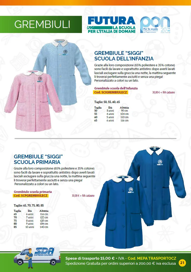 Grembiuli Catalogo Targhe, Etichette ed altri prodotti per promuovere i progetti PNRR nelle Scuole e negli Enti pubblici