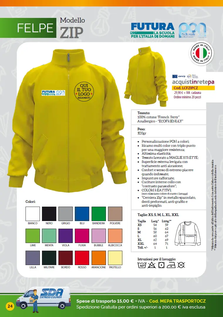 Felpa modello Zip Catalogo Targhe, Etichette ed altri prodotti per promuovere i progetti PNRR nelle Scuole e negli Enti pubblici
